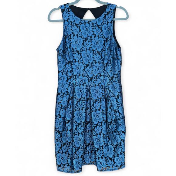 Eliza J Women’s 8 Blue Floral Lace Overlay Sleeveless Fit & Flare Cocktail Dress - Picture 1 of 9